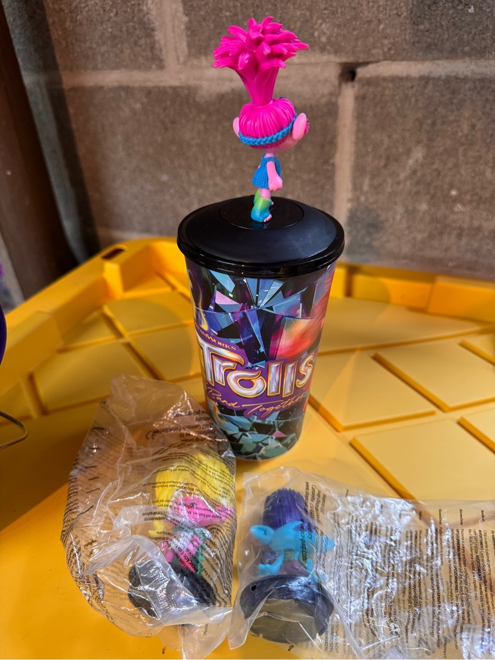 Trolls Pink and Blue Character Tumbler with Figurine